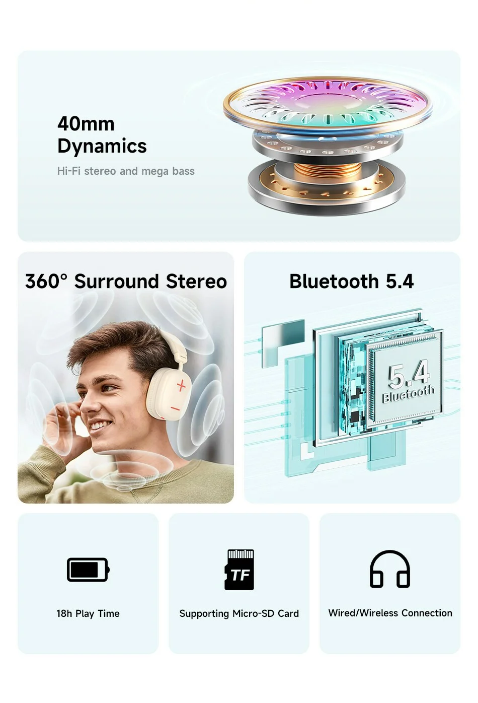 AWEI AT6 Wireless Bluetooth-compatible Gaming Headset 3.5mm AUX Wired Earphone Headphone - Beige 2