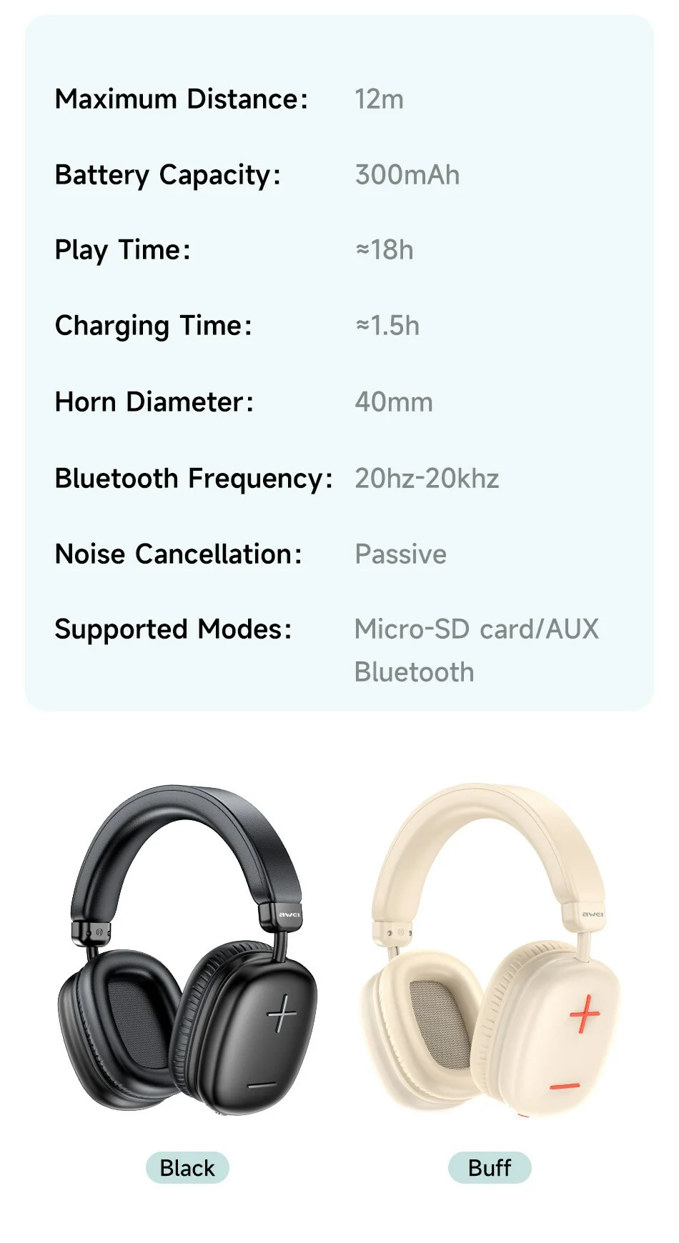 AWEI AT6 Wireless Bluetooth-compatible Gaming Headset 3.5mm AUX Wired Earphone Headphone - Beige 9