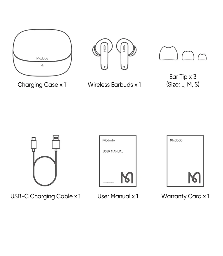 MCDODO HP-0041 In-Ear TWS Bluetooth-compatible Headphones Immersive Sound True Wireless Earbuds - Black 17