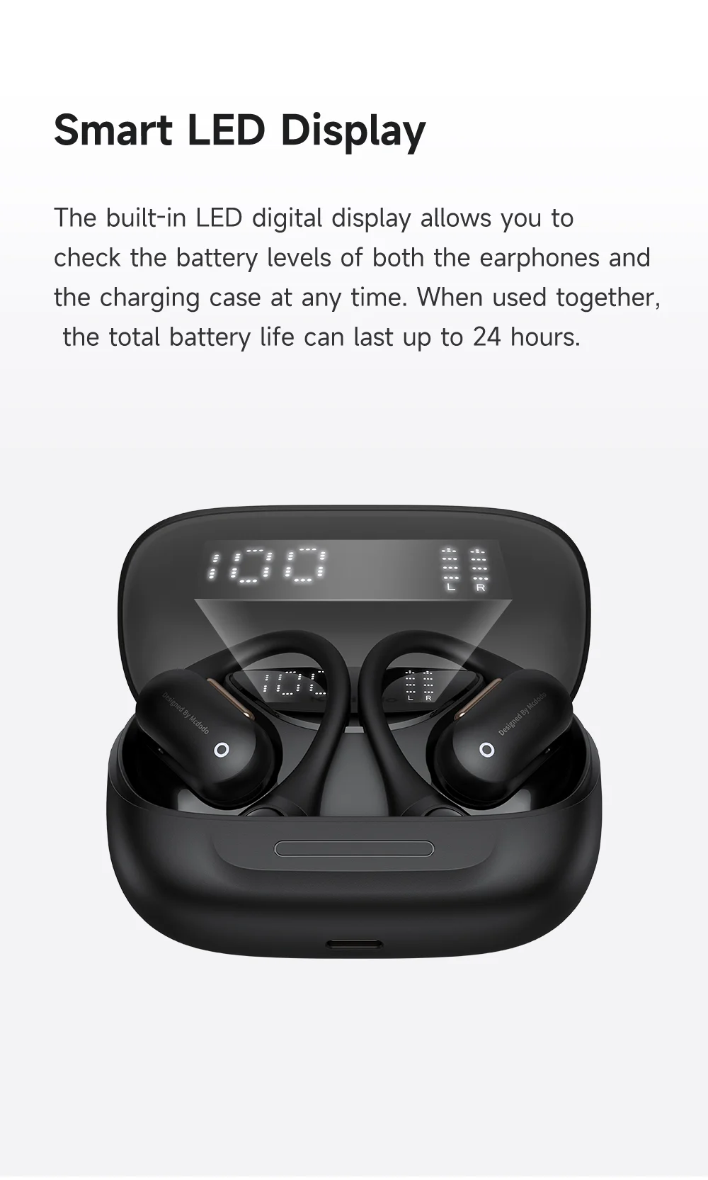 MCDODO HP-007 Open-Ear True Wireless Earbuds with LED Display BT Headphones IPX4 Water Resistant - Black 4