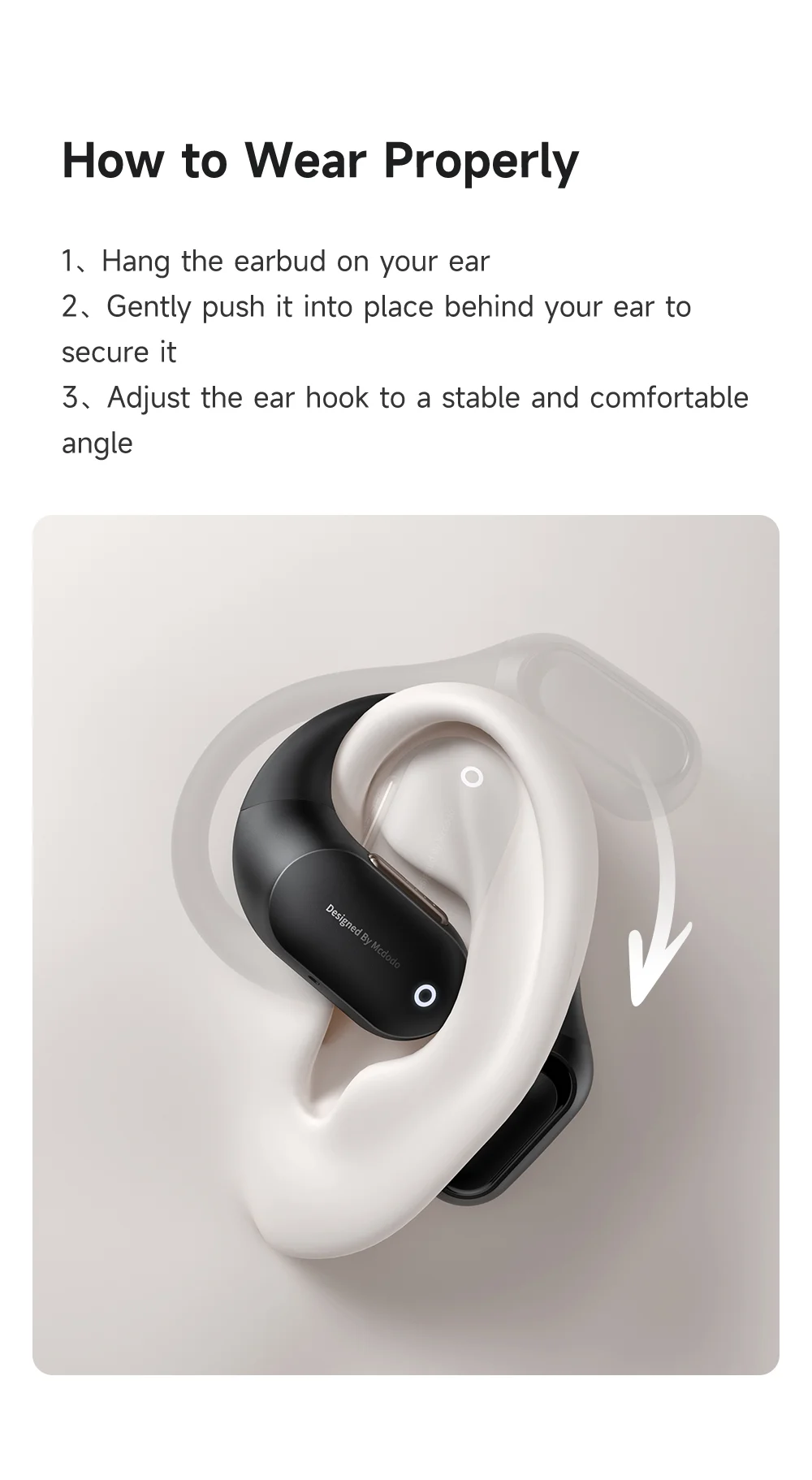 MCDODO HP-007 Open-Ear True Wireless Earbuds with LED Display BT Headphones IPX4 Water Resistant - Black 6