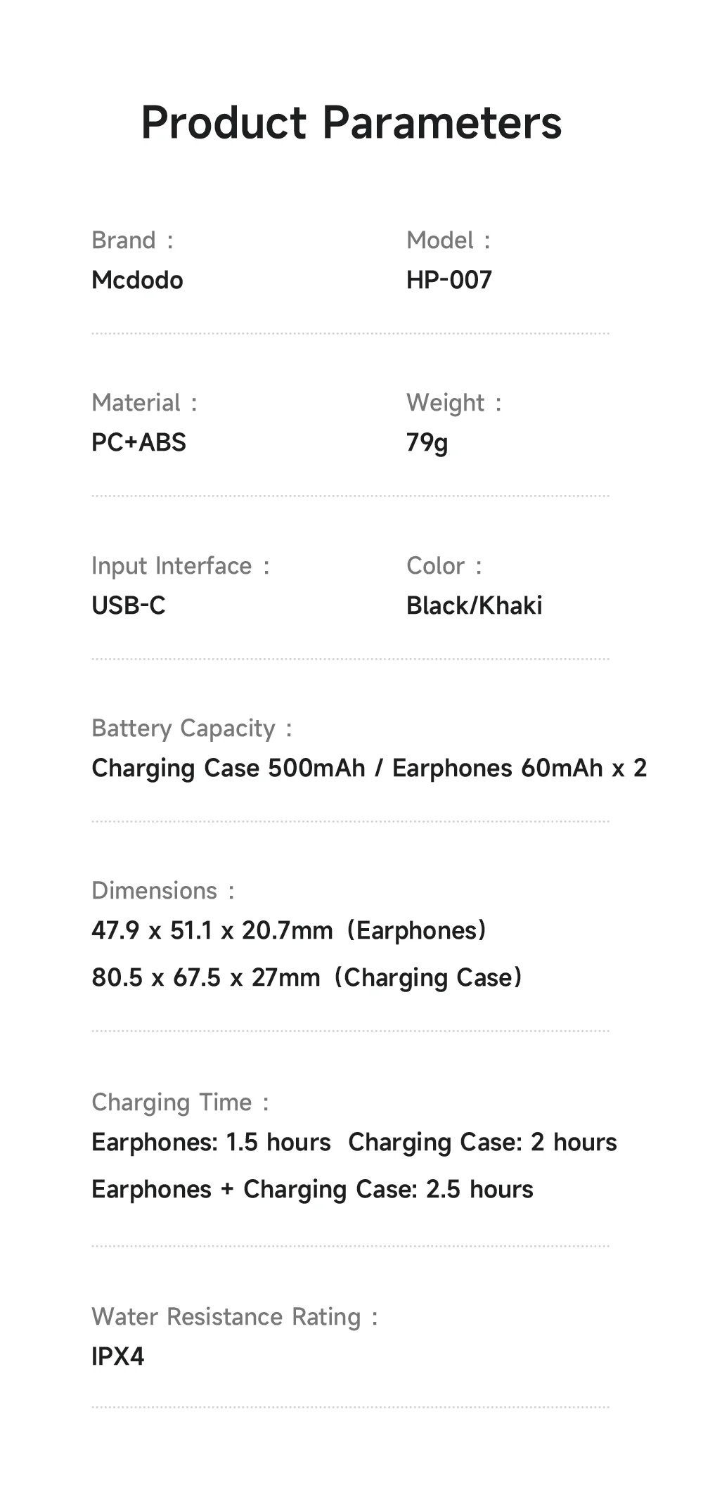 MCDODO HP-007 Open-Ear True Wireless Earbuds with LED Display BT Headphones IPX4 Water Resistant - Black 7