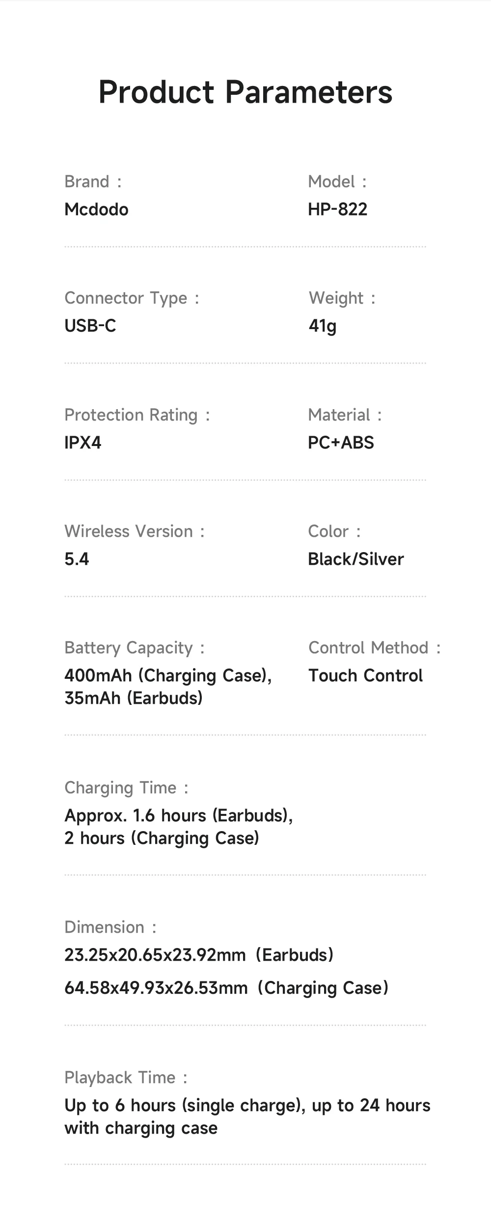 MCDODO HP-822 AI Translator Earbuds ANC + ENC Noise Reduction Bluetooth-compatible Wireless Headphones - Silver 8