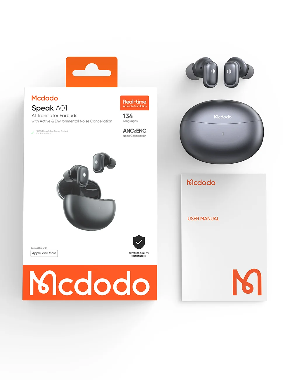 MCDODO HP-822 AI Translator Earbuds ANC + ENC Noise Reduction Bluetooth-compatible Wireless Headphones - Silver 9