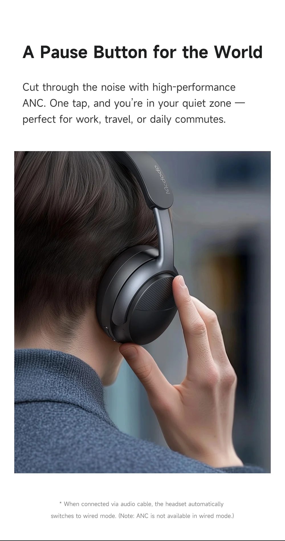 MCDODO HP-142 Superior Active Noise Cancelling Over Ear Headphones Bluetooth-compatible Headset - Beige 2