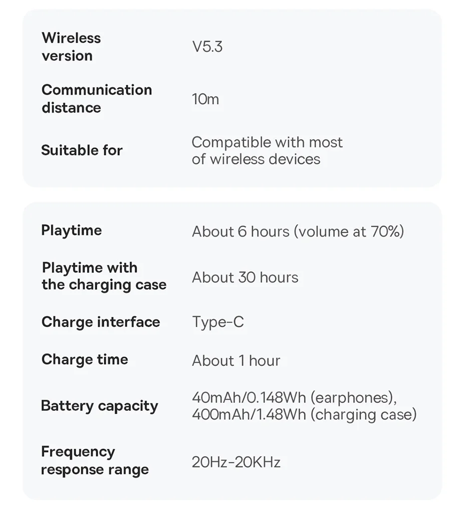 BASEUS Bowie E13 True Wireless Earphones Bluetooth 5.3 Headset Portable Low-Latency Headphones with 0.3m 3A Type-C Cable, Black 13