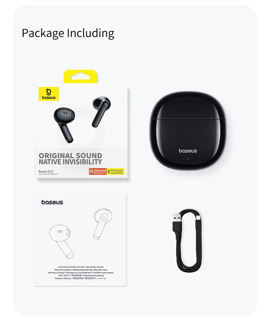 BASEUS Bowie E13 True Wireless Earphones Bluetooth 5.3 Headset Portable Low-Latency Headphones with 0.3m 3A Type-C Cable, Black 14