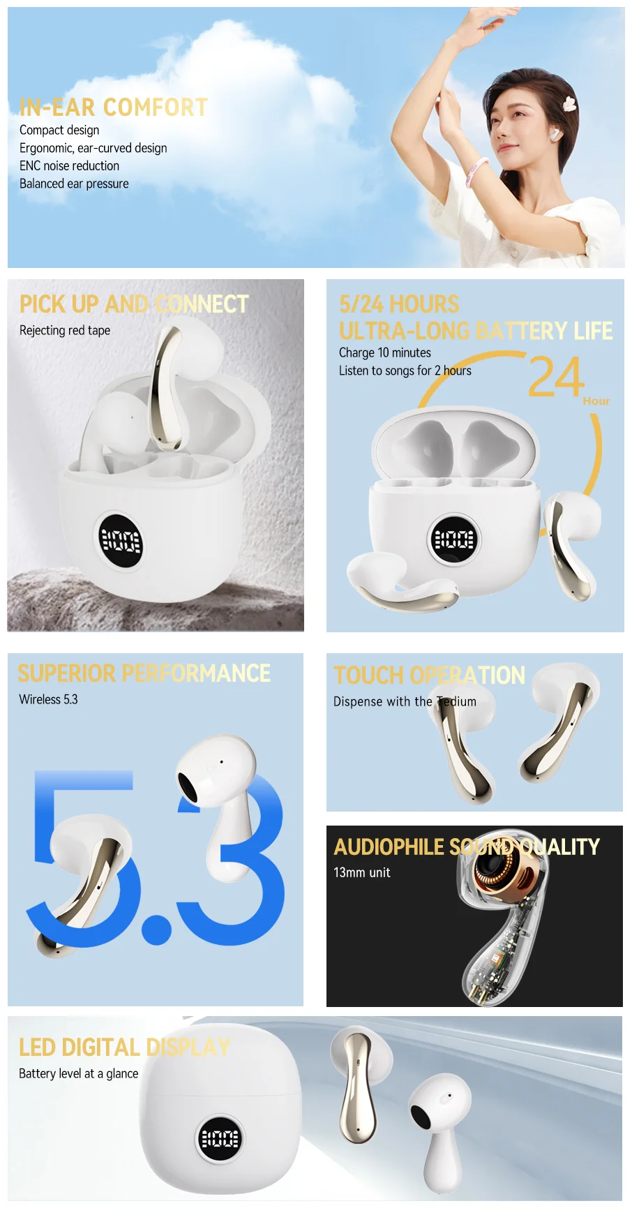 LX04 Bluetooth-compatible 5.3 Mini Earbuds Noise Reduction IPX5 Waterproof Wireless Headphones - Purple 2