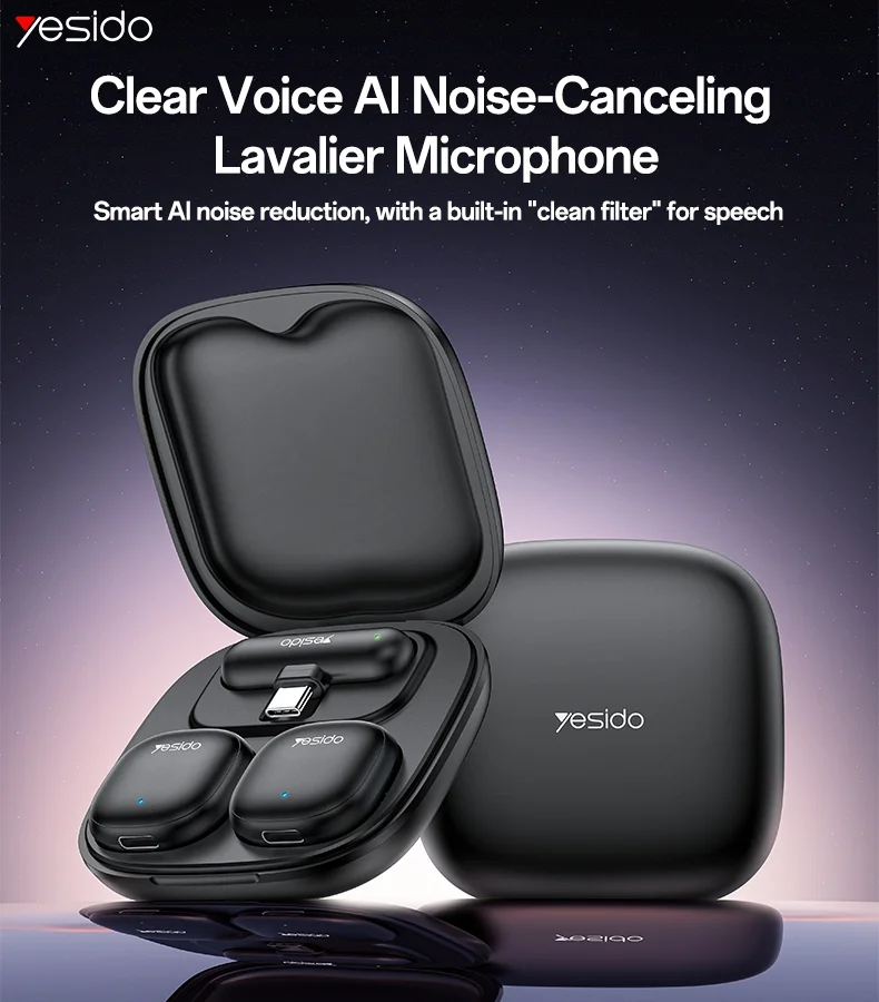 YESIDO KR20 iP Plug High Fidelity Audio Wireless Lapel Mic AI Noise Cancelling Lavalier Microphone 1
