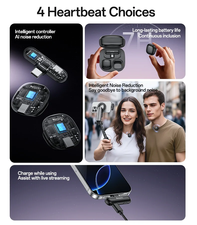 YESIDO KR20 iP Plug High Fidelity Audio Wireless Lapel Mic AI Noise Cancelling Lavalier Microphone 2