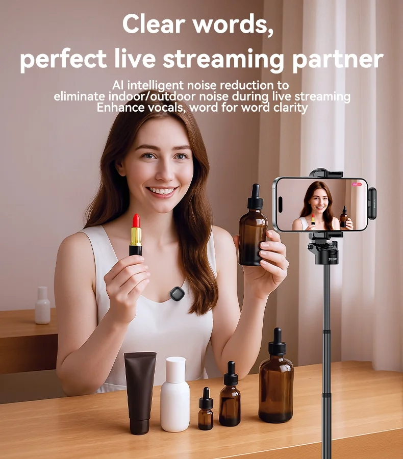 YESIDO KR20 iP Plug High Fidelity Audio Wireless Lapel Mic AI Noise Cancelling Lavalier Microphone 7
