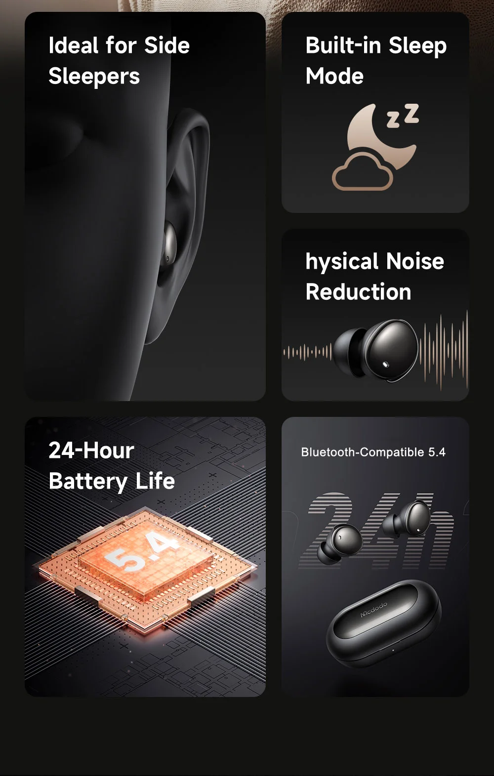 MCDODO HP-4490 D01 Series TWS Earphones BT 5.3 Wireless Sleep Headphones 2