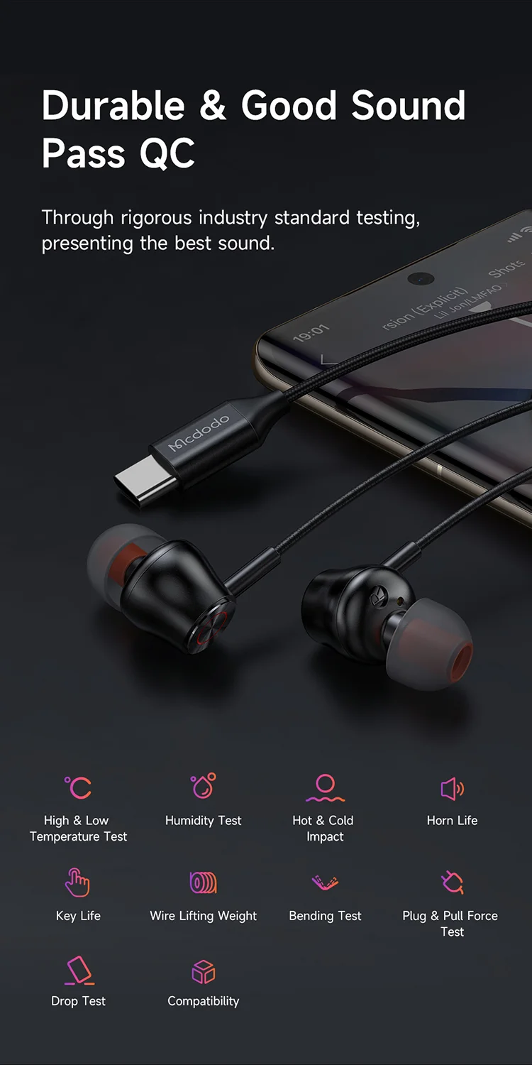 MCDODO HP-3490 MDD HiFi Stereo Wired Headphone Type-C Earphone with Mic and Volume Control - Black 11