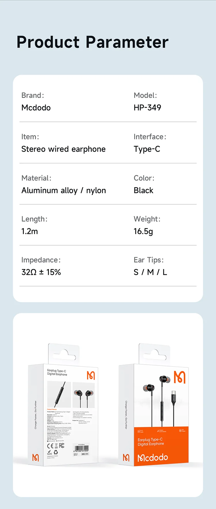 MCDODO HP-3490 MDD HiFi Stereo Wired Headphone Type-C Earphone with Mic and Volume Control - Black 12