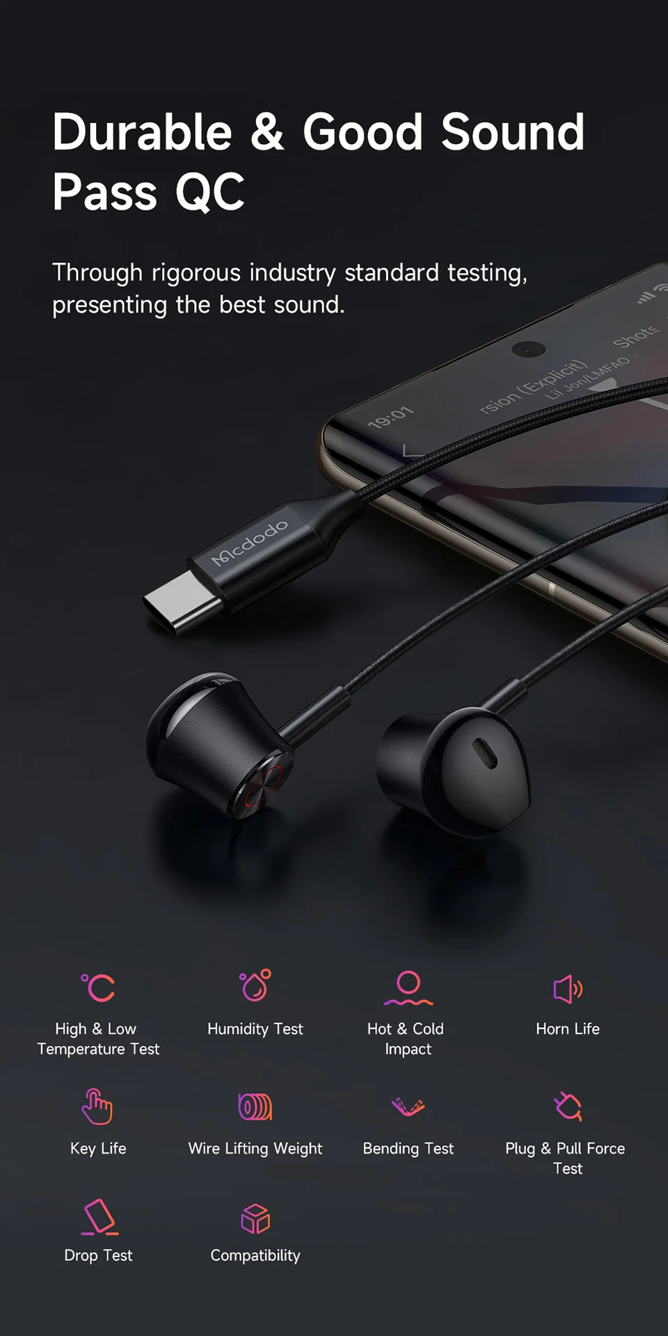 MCDODO HP-4070 Type-C Stereo Sound Wired Earphone HD Call Microphone Headphone 12