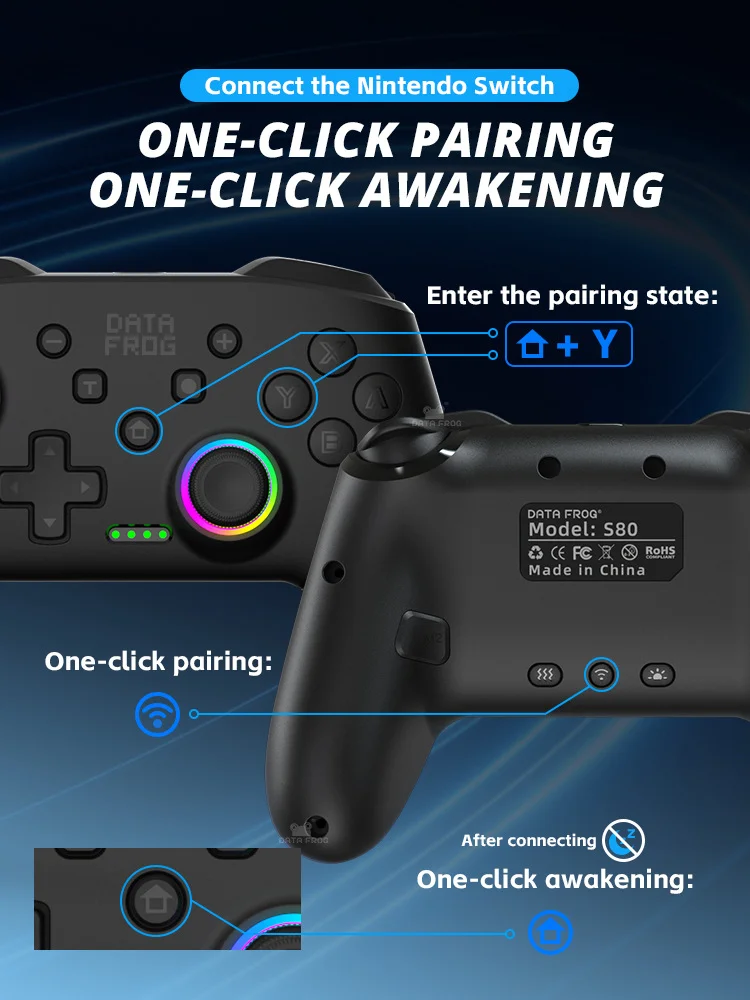 Controllore DATA FROG S80 Elite Edition per Nintendo Switch / Switch Lite / OLED / PC Wireless Bluetooth Game Console, Lightning Pattern 6