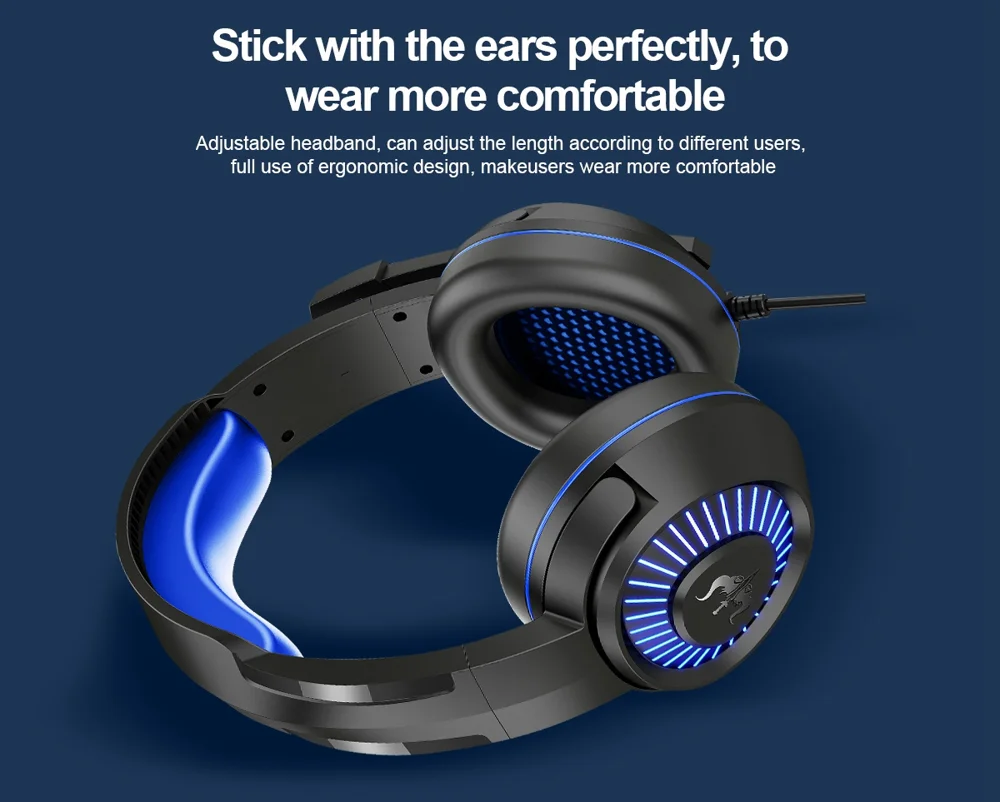 OVLENG GT66 RGB Gaming Headset Head-mounted Headphones with Noise-canceling Microphone, USB+3.5mm Plug - Black  /  Blue 4