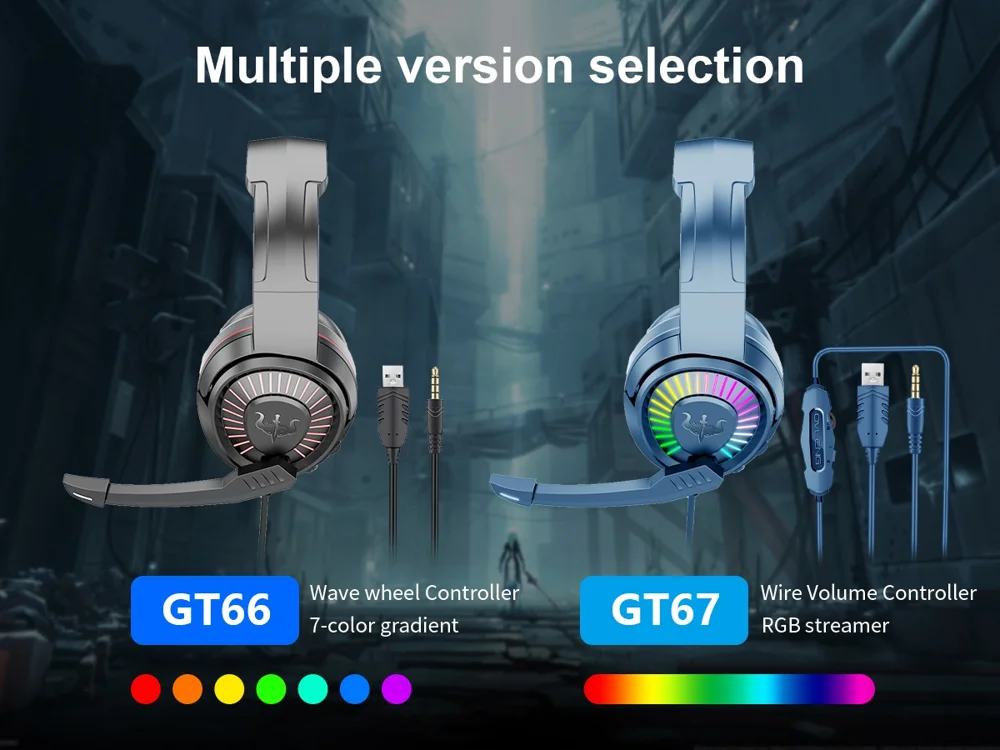 OVLENG GT66 RGB Gaming Headset Head-mounted Headphones with Noise-canceling Microphone, USB+3.5mm Plug - Black  /  Blue 7