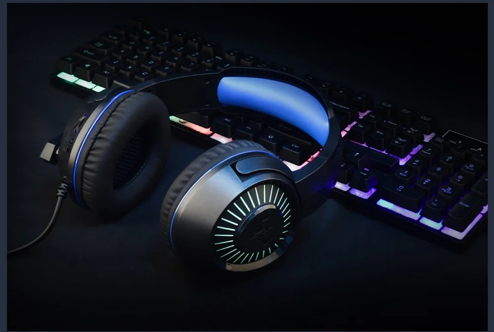 OVLENG GT66 RGB Gaming Headset Head-mounted Headphones with Noise-canceling Microphone, USB+3.5mm Plug - Black  /  Blue 9