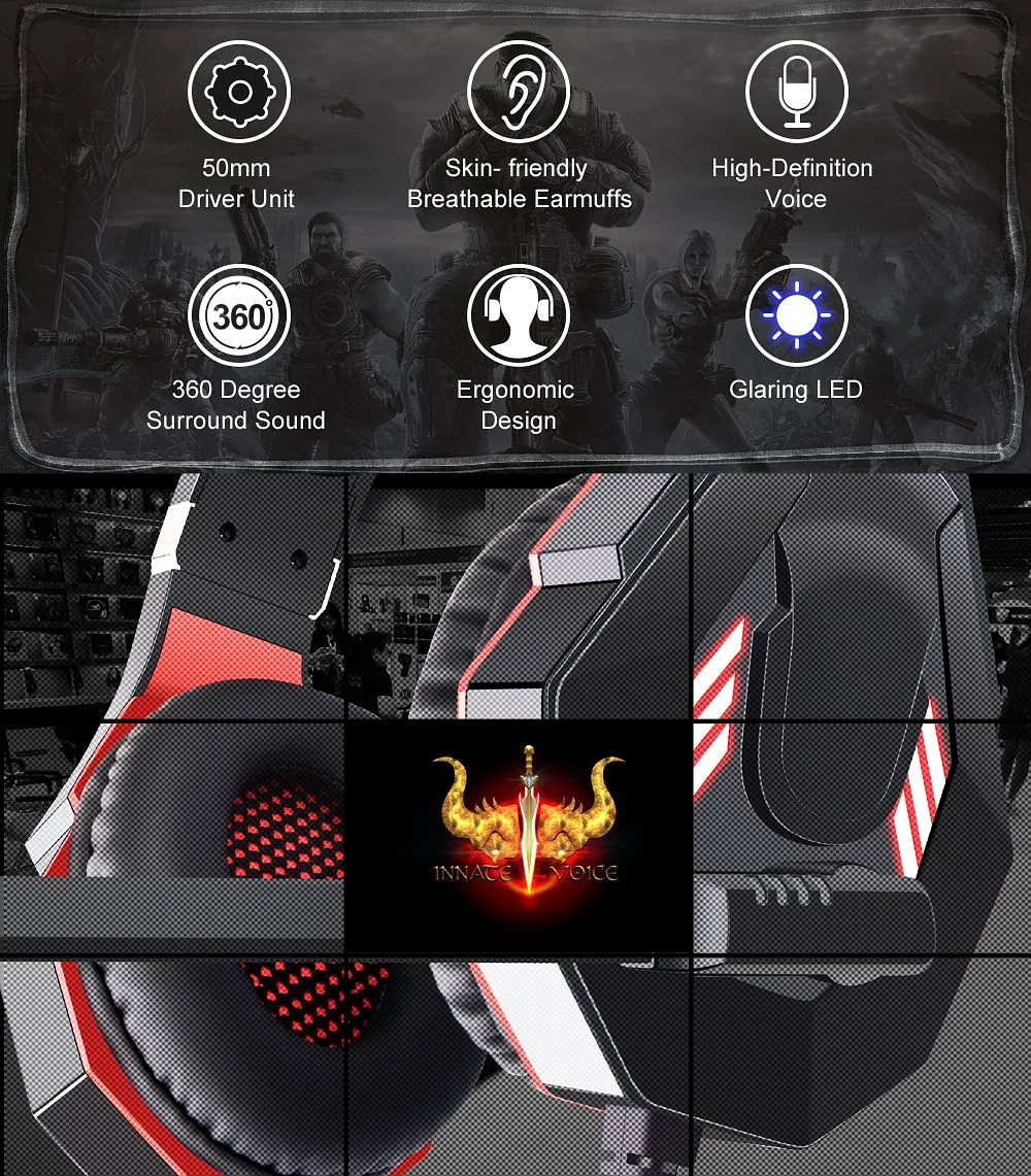 OVLENG GT93 LED Lighting E-Sport Headphones Head-mounted Gaming Headset with Clip-on Remote Control, USB+3.5mm Plug - Black  /  Blue 2