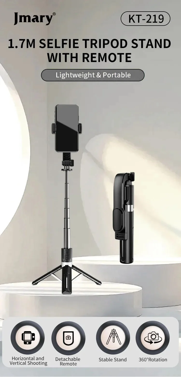 JMARY KT-219 6 Sections Extendable Selfie Stick Tripod Stand with Remote Control 1