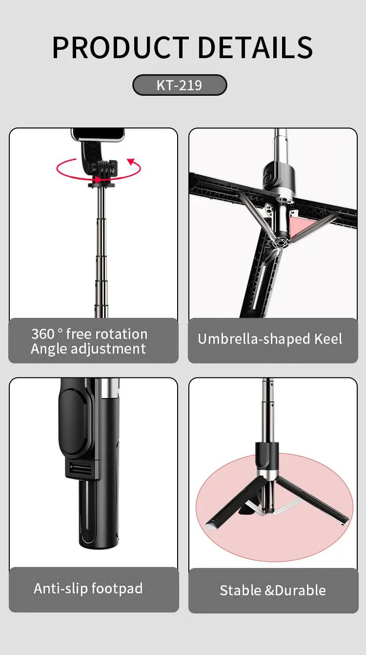 JMARY KT-219 6 Sections Extendable Selfie Stick Tripod Stand with Remote Control 11