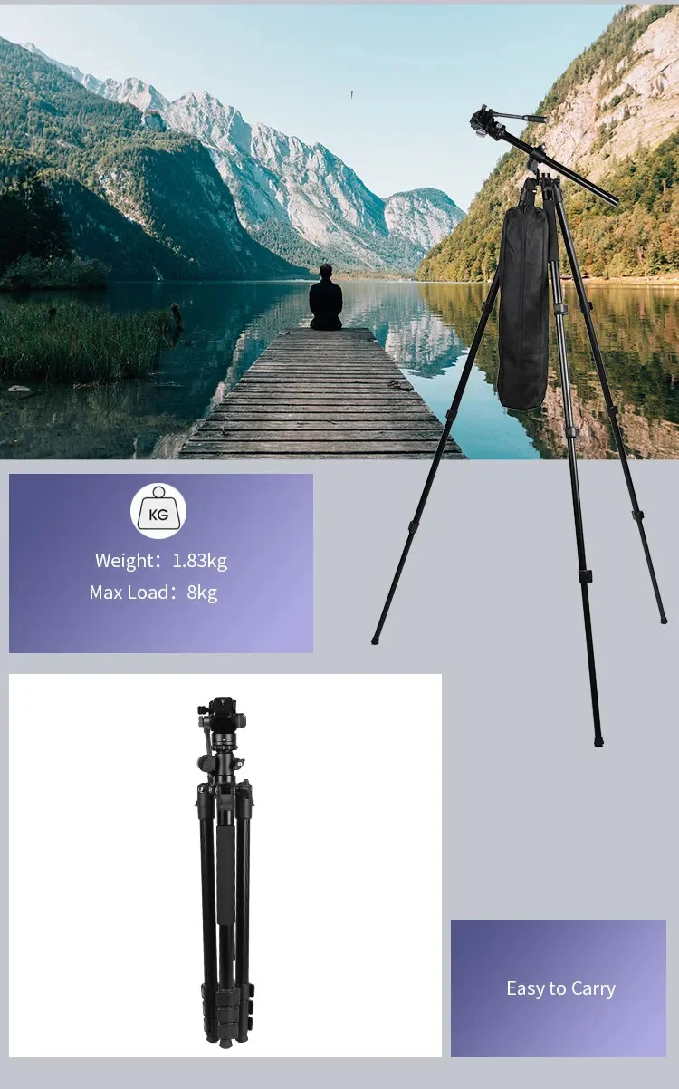 JMARY KS355+HG60 DSLR ILDC Camera 2-in-1 Monopod Tripod 360 Degree Panoramic Ball Head Stand 8