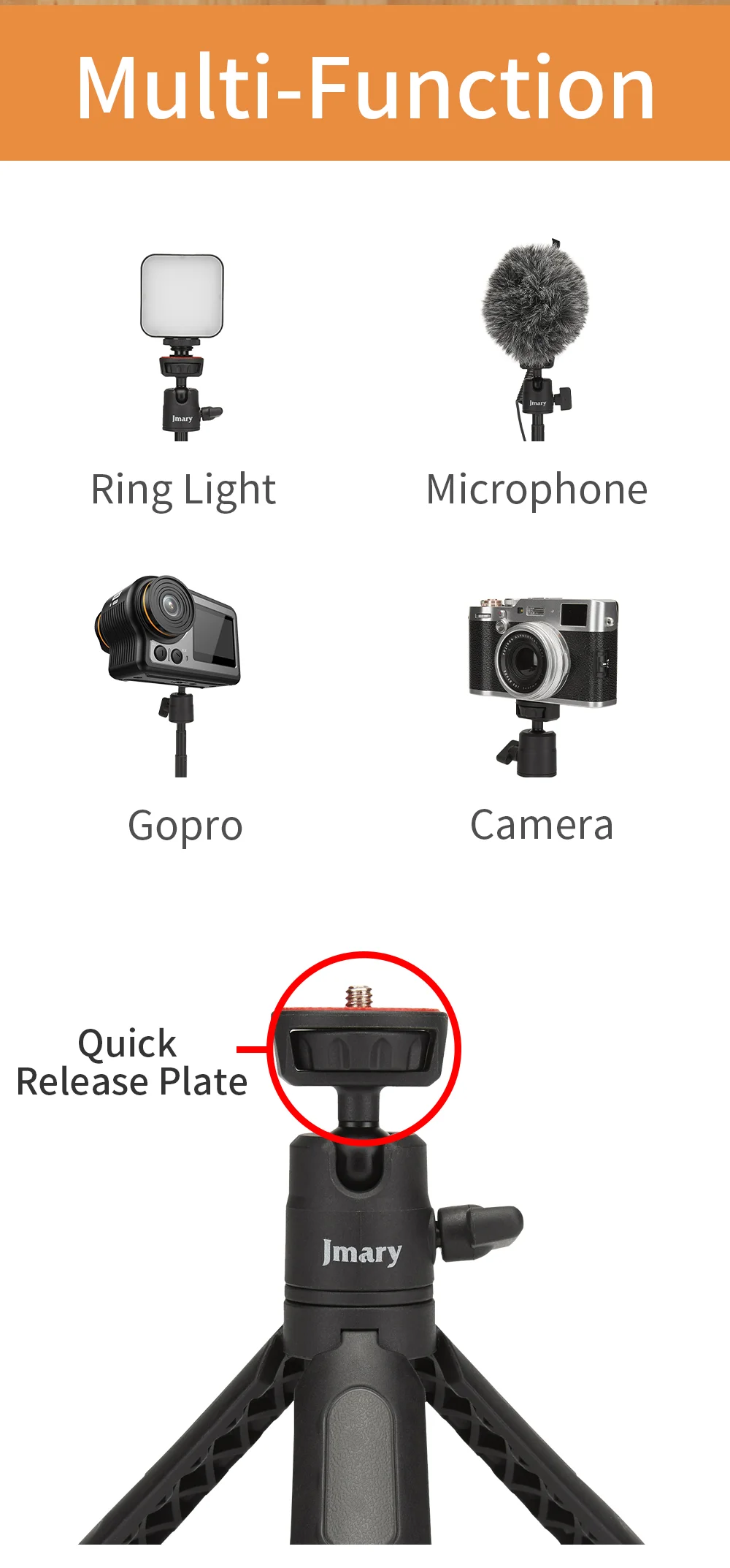 JMARY MT19 Portable Mini Extendable Selfie Stick Camera Mobile Phone Holder Live Streaming Tripod Desktop Stand 2
