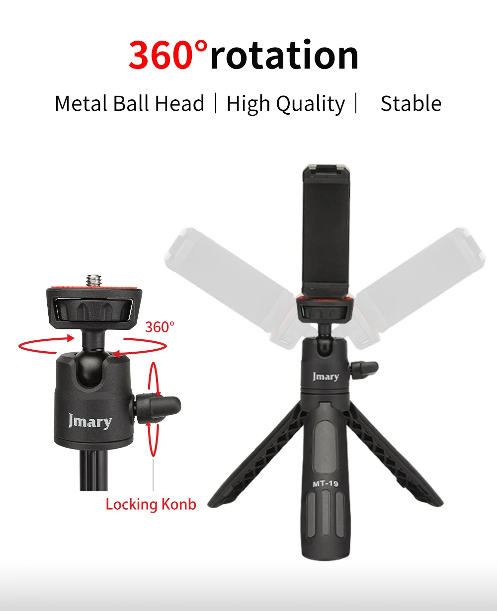 JMARY MT19 Portable Mini Extendable Selfie Stick Camera Mobile Phone Holder Live Streaming Tripod Desktop Stand 3