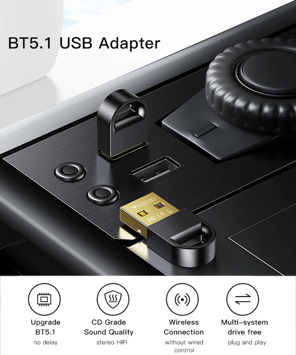 YESIDO YAU34 2.4G Wireless Bluetooth Transmitter Adapter Dongle for Phone, TV, Computer, Laptop, Car 1