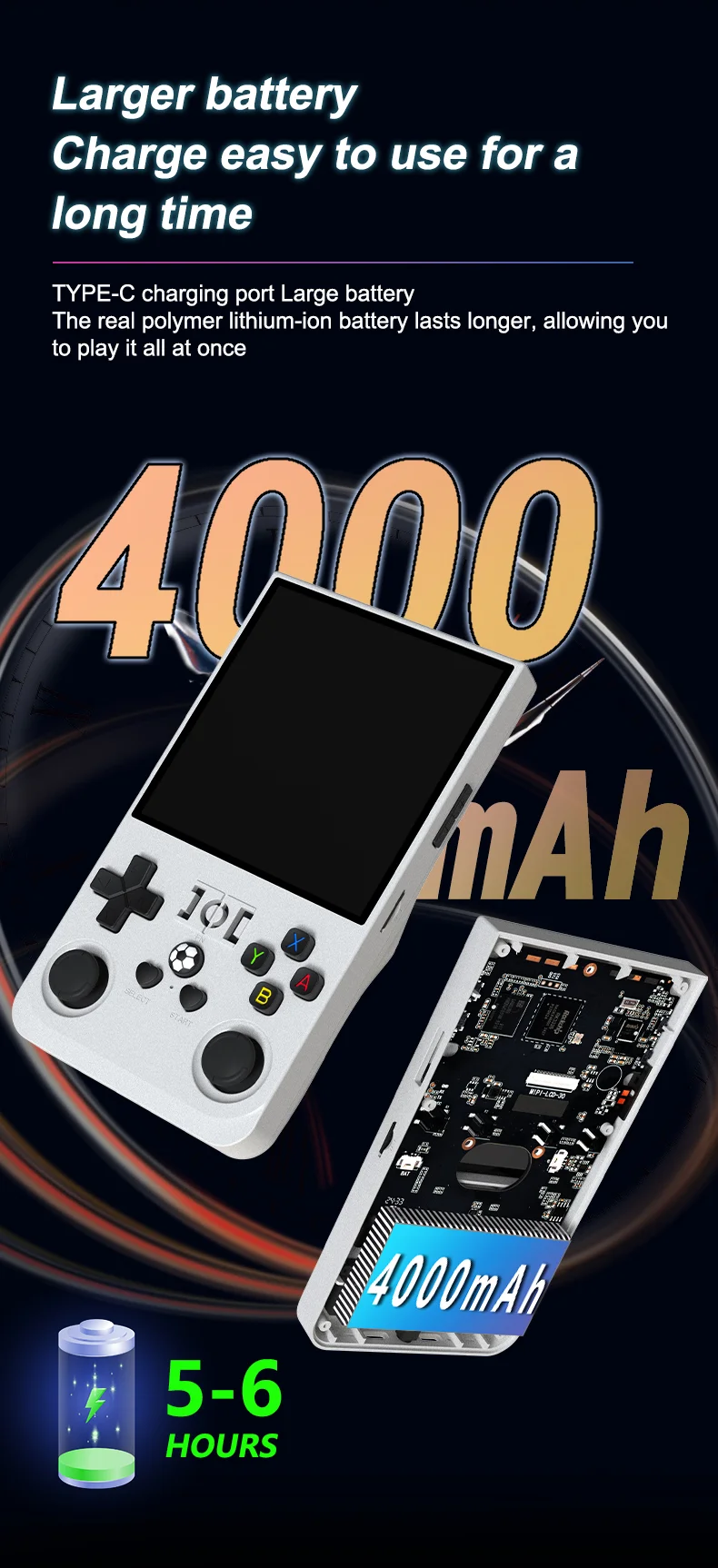 Console portatile R36 Max Open Source GBA Arcade con giochi classici, macchina per giochi con scheda da 128 GB - Nero 6