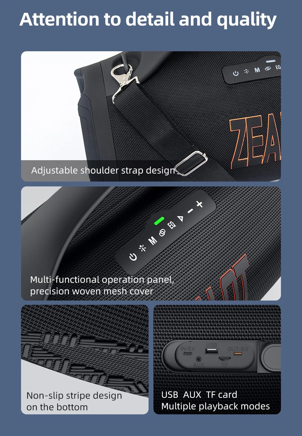 ZEALOT S98 Enceinte Bluetooth portable 160 W, caisson de basses stéréo sans fil TWS, HiFi, compatible Bluetooth - Noir 14