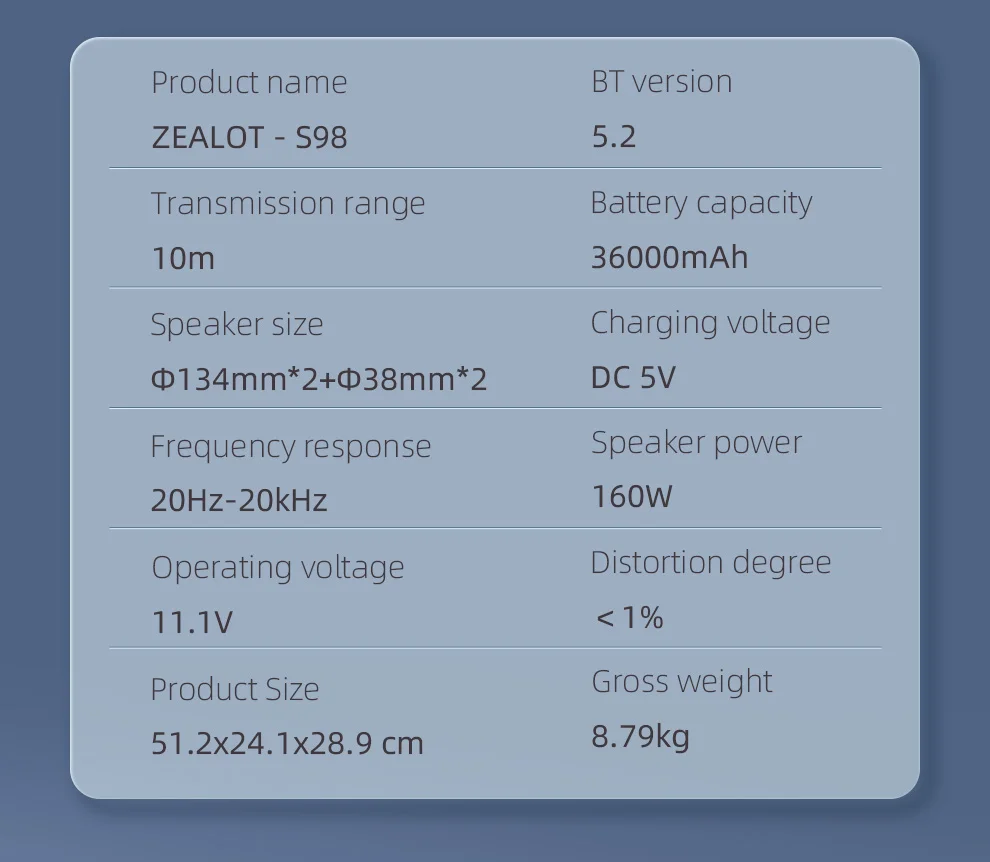 ZEALOT S98 Enceinte Bluetooth portable 160 W, caisson de basses stéréo sans fil TWS, HiFi, compatible Bluetooth - Noir 16