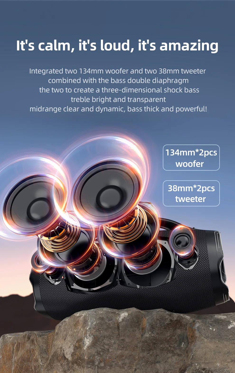 ZEALOT S98 Enceinte Bluetooth portable 160 W, caisson de basses stéréo sans fil TWS, HiFi, musique - Noir 3