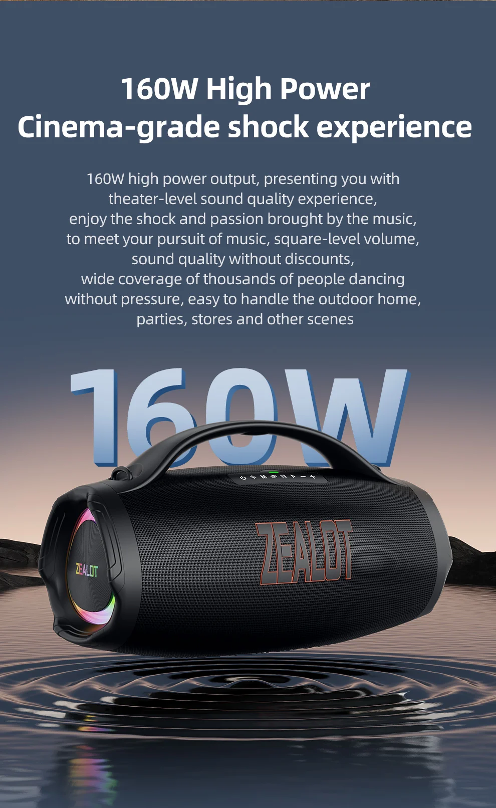 ZEALOT S98 Enceinte Bluetooth portable 160 W, caisson de basses stéréo sans fil TWS, HiFi, musique - Noir 4