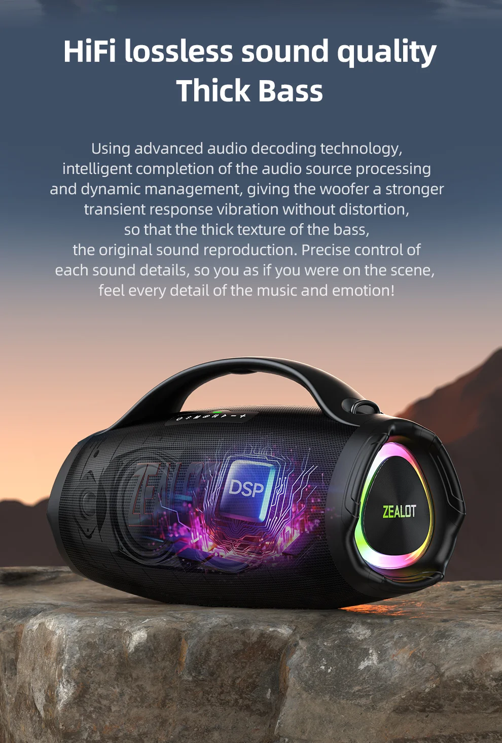 ZEALOT S98 Enceinte Bluetooth portable 160 W, caisson de basses stéréo sans fil TWS, HiFi, compatible Bluetooth - Noir 5