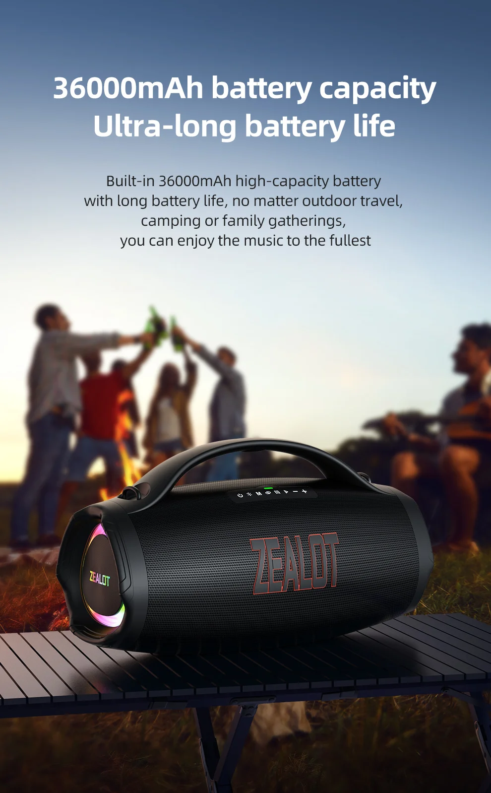 ZEALOT S98 Enceinte Bluetooth portable 160 W, caisson de basses stéréo sans fil TWS, HiFi, compatible Bluetooth - Noir 7
