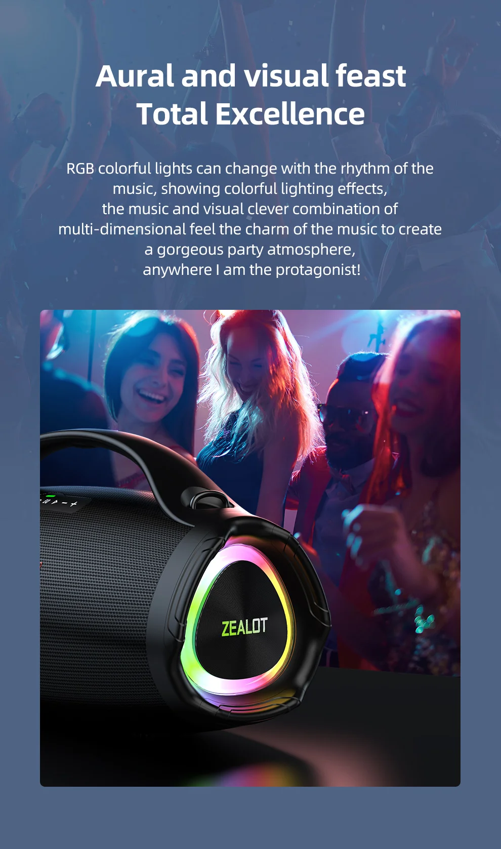 ZEALOT S98 Enceinte Bluetooth portable 160 W, caisson de basses stéréo sans fil TWS HiFi, compatible Bluetooth - Noir 8