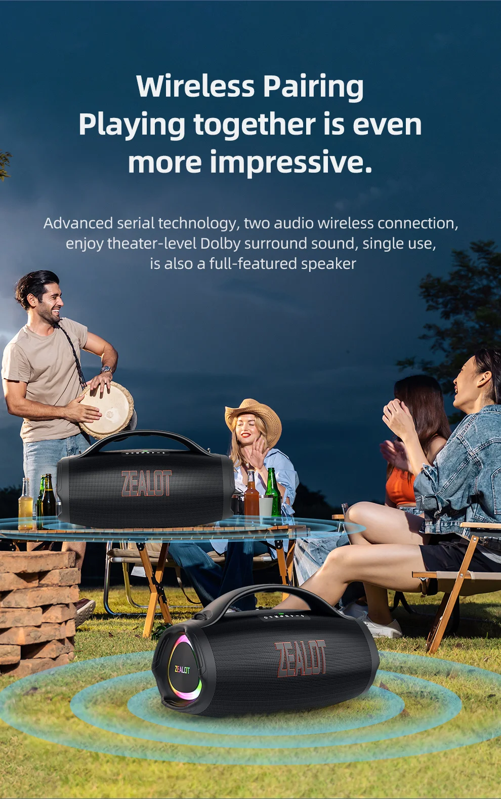 ZEALOT S98 Enceinte Bluetooth portable 160 W, caisson de basses stéréo sans fil TWS, HiFi, compatible Bluetooth - Noir 9