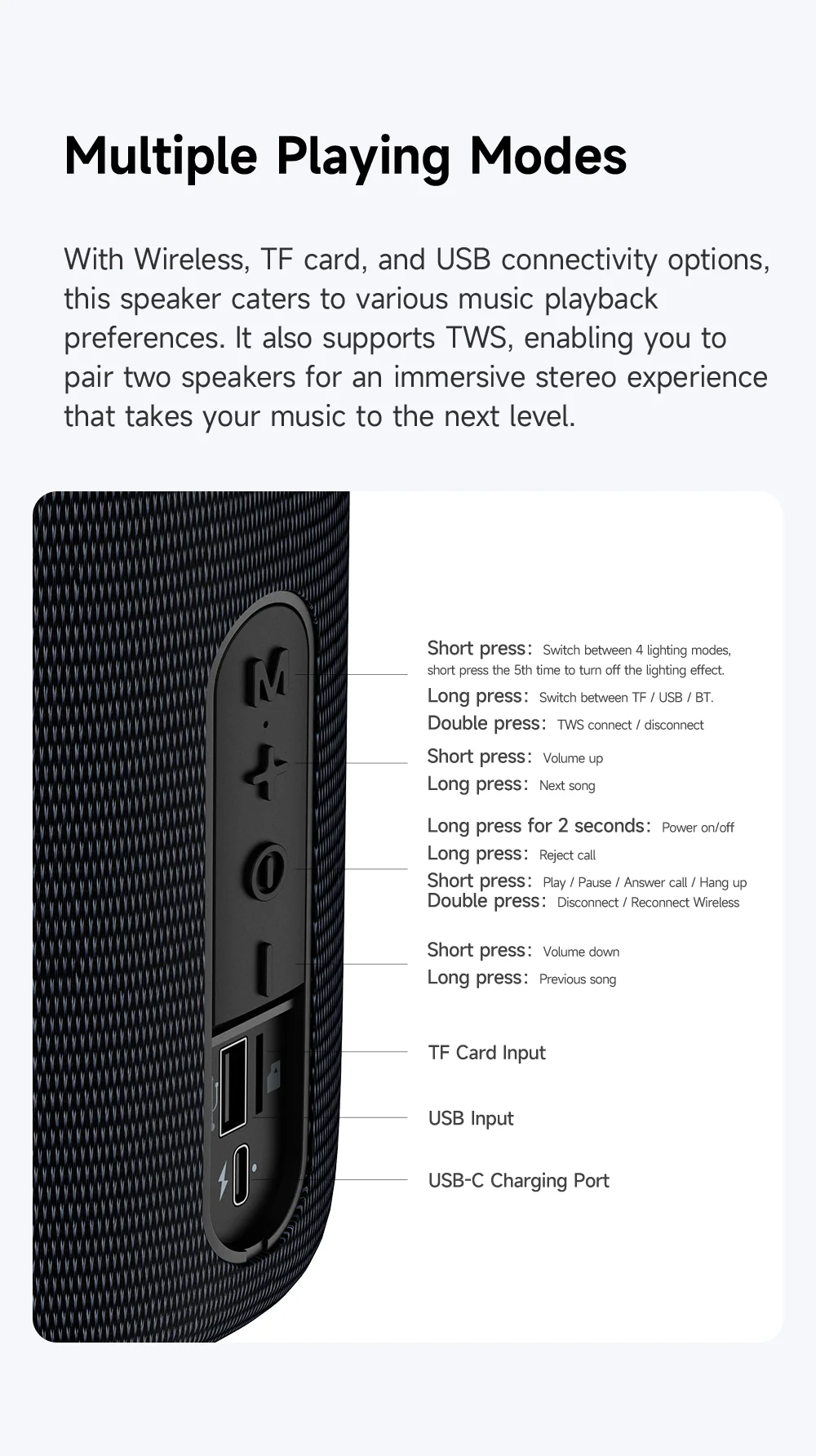 MCDODO BS-1410 Portable Speaker Bluetooth-Compatible Wireless Audio with Colorful Lights IPX4 Waterproof 5
