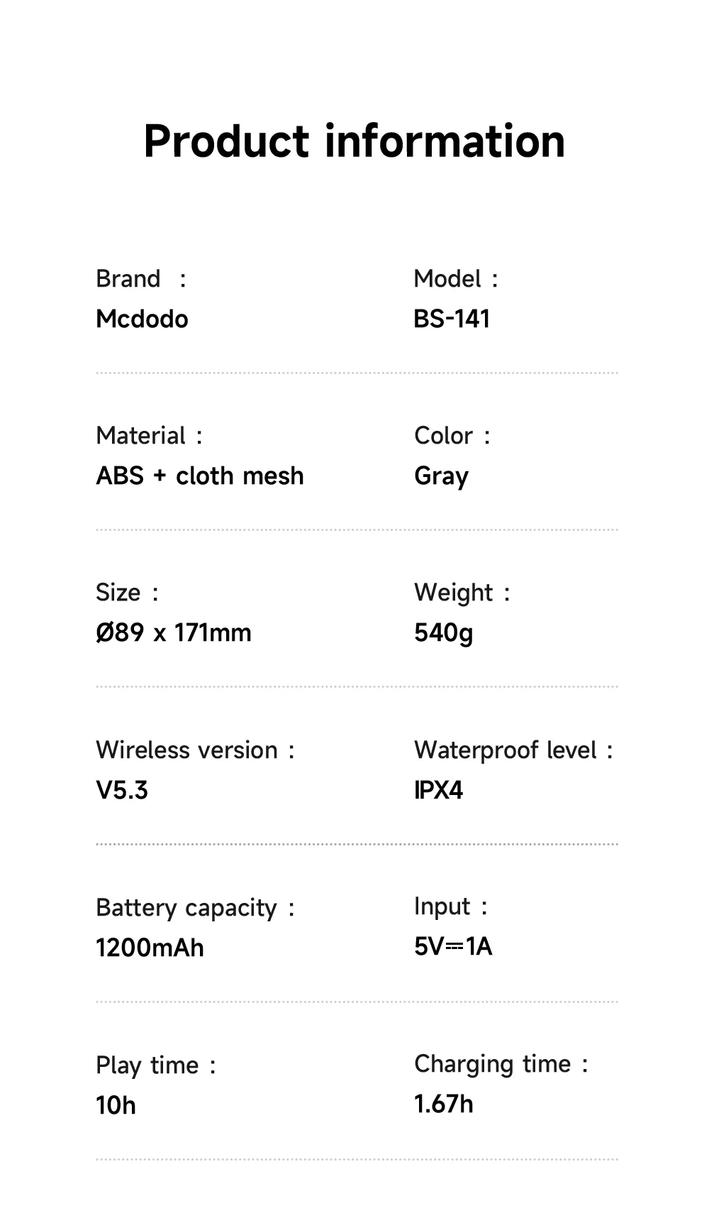MCDODO BS-1410 Portable Speaker Bluetooth-Compatible Wireless Audio with Colorful Lights IPX4 Waterproof 6