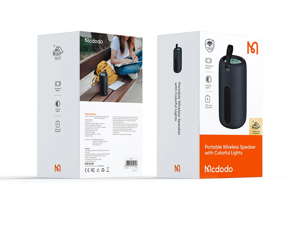 MCDODO BS-1410 Portable Speaker Bluetooth-Compatible Wireless Audio with Colorful Lights IPX4 Waterproof 7