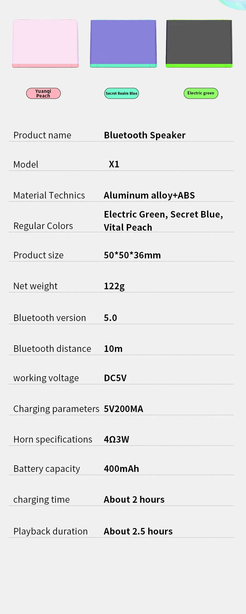 X1 Portable Mini Bluetooth-compatible Speaker Aluminum Alloy+ABS Wireless Music Subwoofer - Peach 15