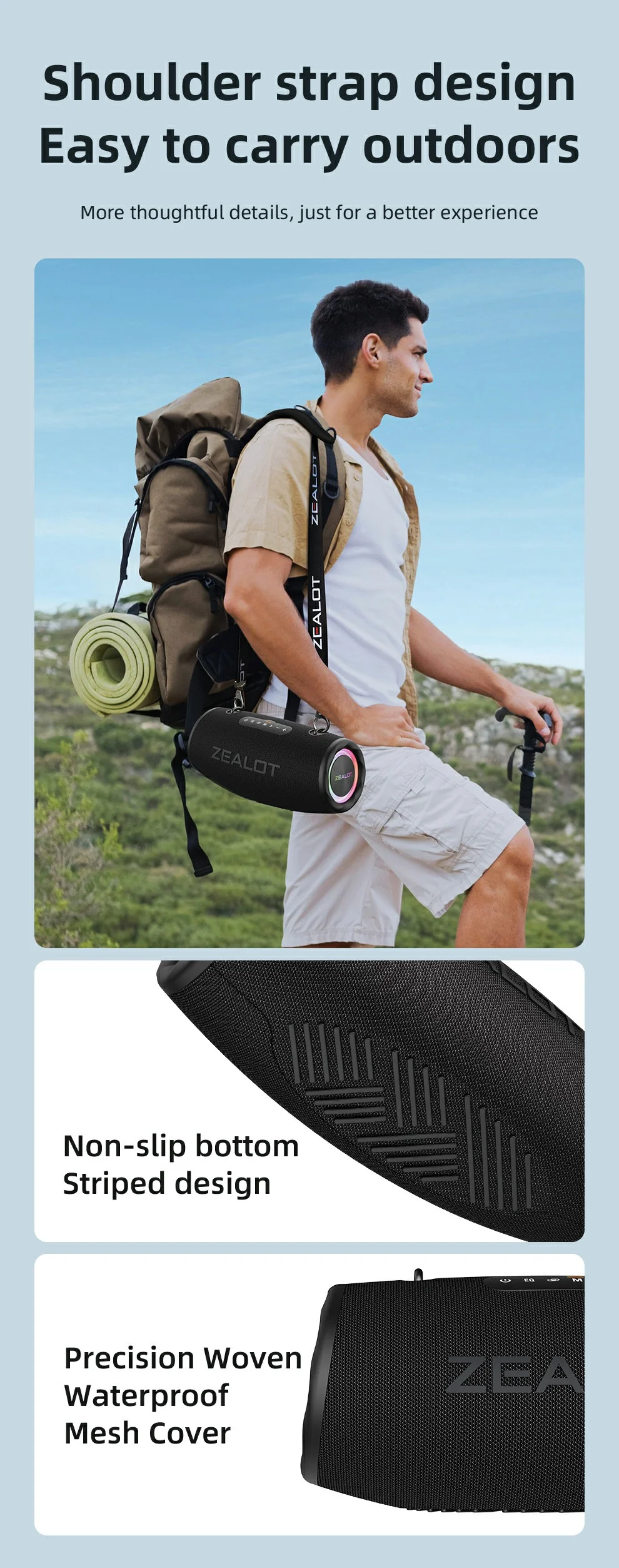 Enceinte Bluetooth ZEALOT S87, éclairage RGB, caisson de basses haute puissance 80 W, noir