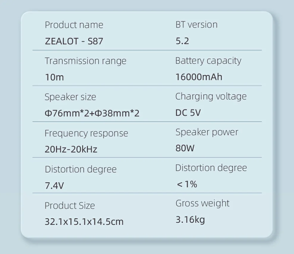 Enceinte Bluetooth ZEALOT S87, éclairage RGB, caisson de basses haute puissance 80 W, noir 15