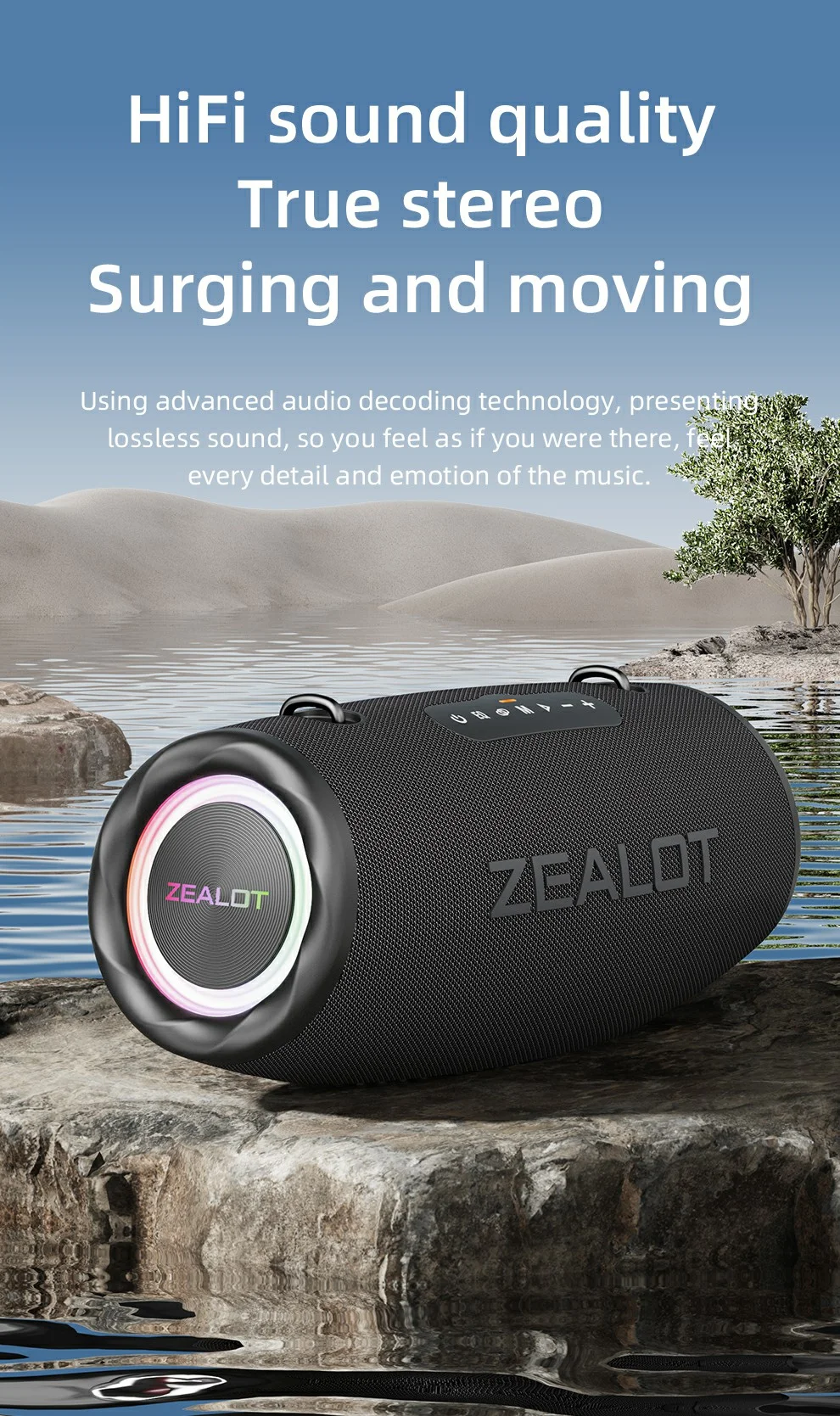 Enceinte Bluetooth ZEALOT S87, éclairage RGB, caisson de basses haute puissance 80 W, noir 5