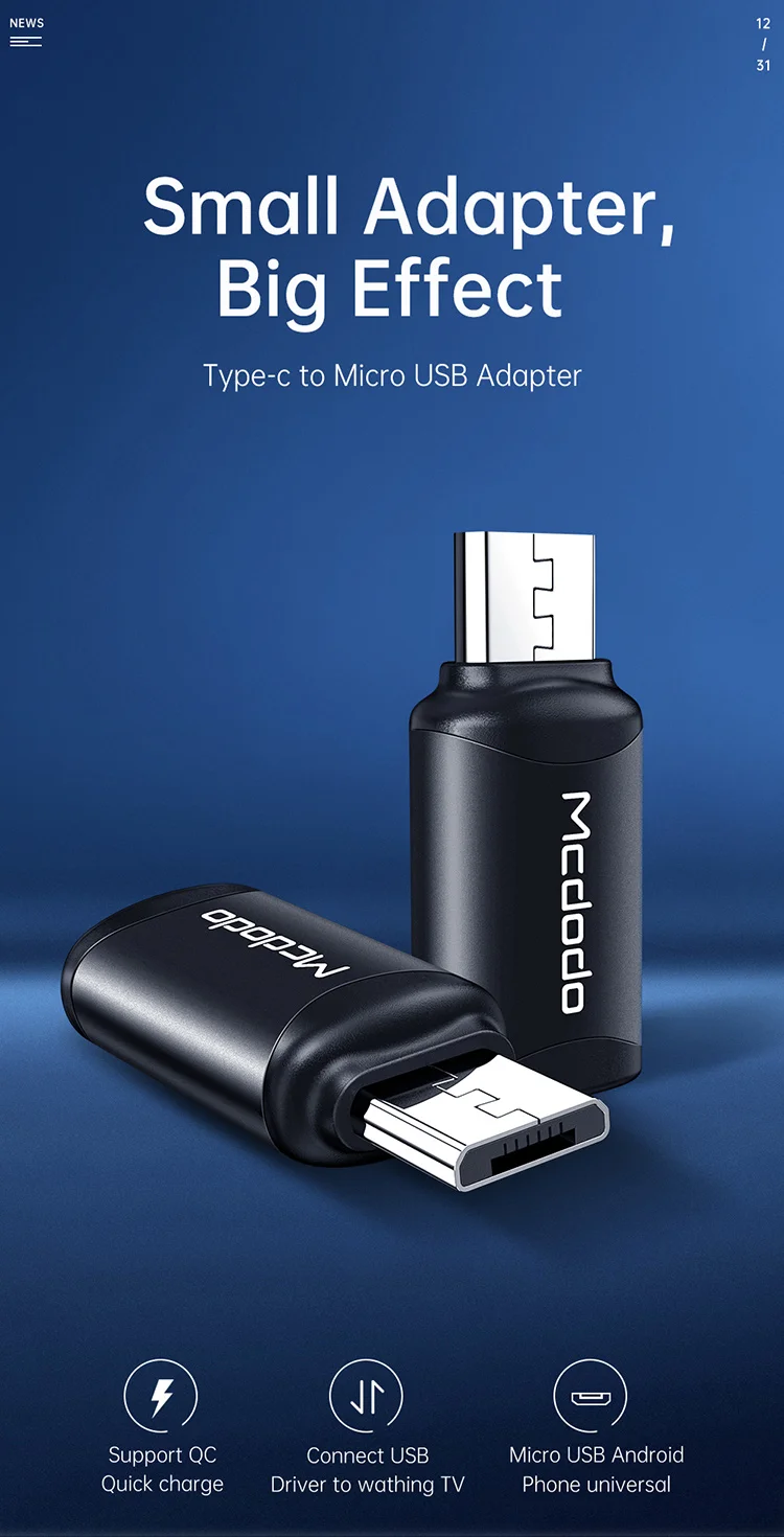 MCDODO OT-7690 Type-C to Micro USB OTG Adapter - Black 1