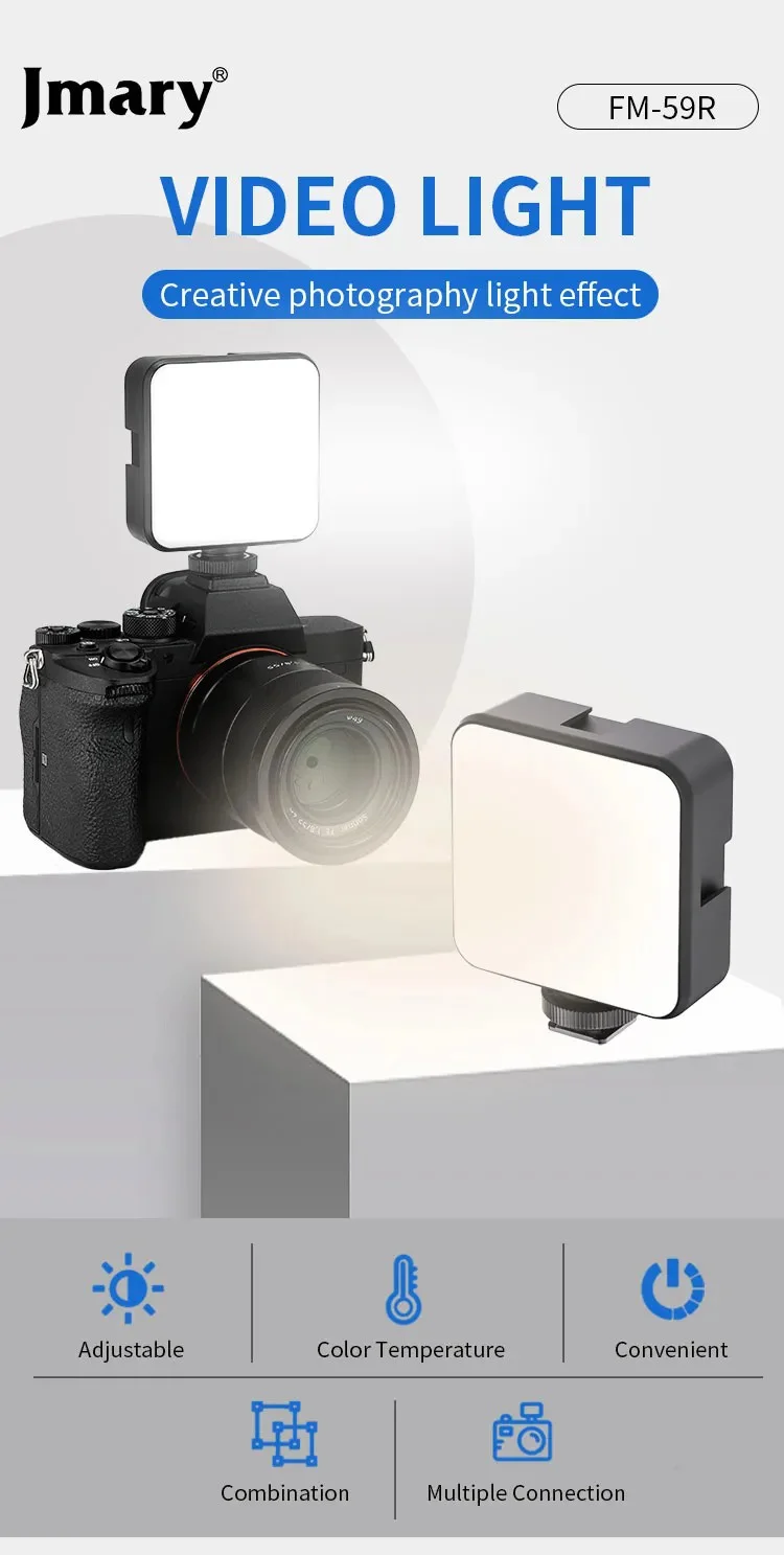 JMARY FM-59R Dimmable Video Recording Mini Fill Light with 3 Cold Shoe Mounts 1