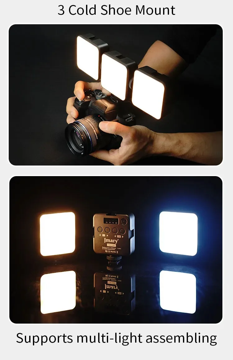 JMARY FM-59R Dimmable Video Recording Mini Fill Light with 3 Cold Shoe Mounts 3