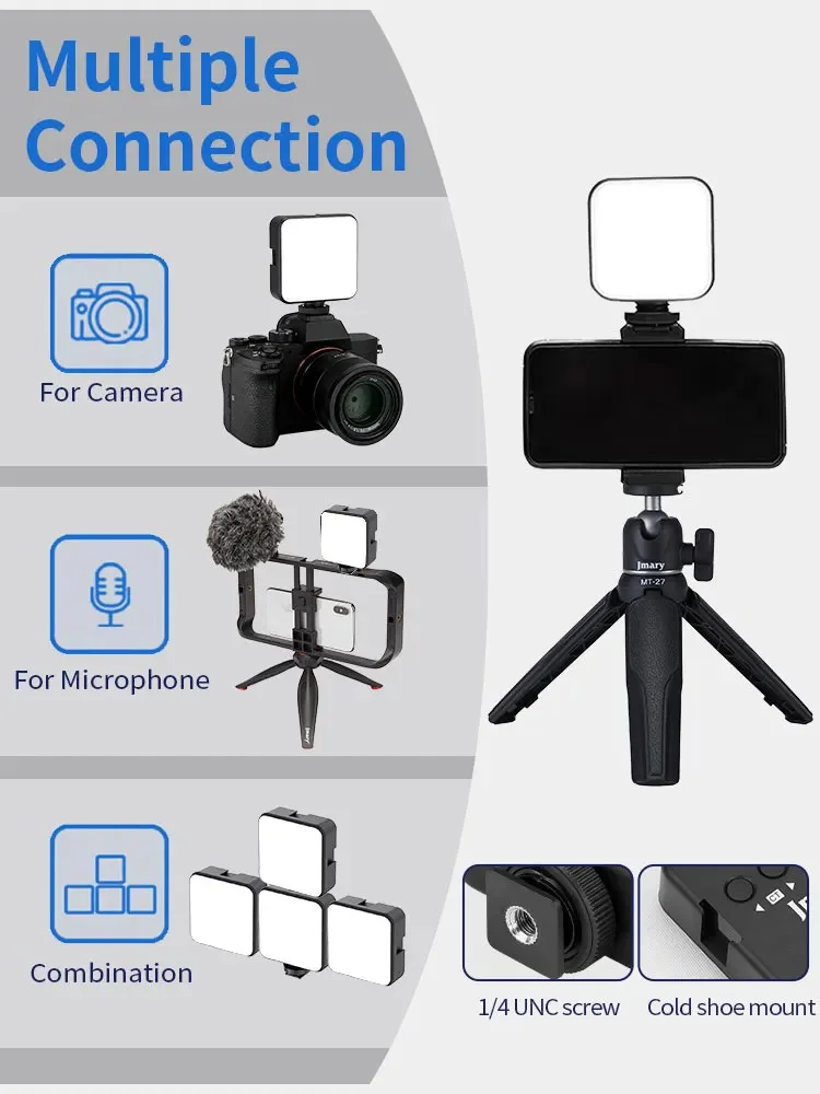 JMARY FM-59R Dimmable Video Recording Mini Fill Light with 3 Cold Shoe Mounts 6